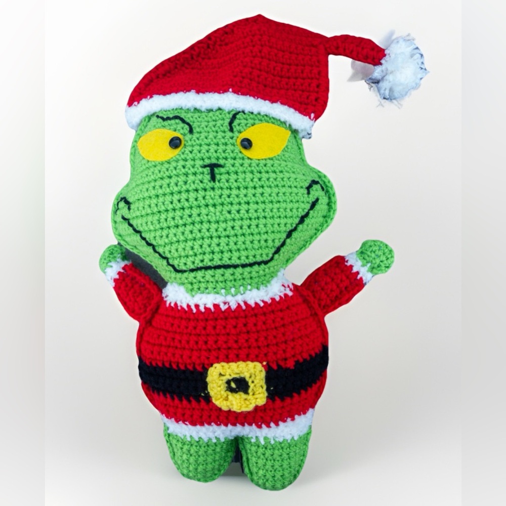 Handmade Crochet Grinch Santa Plush 15in + Hat Amigurumi Christmas Holiday Gift